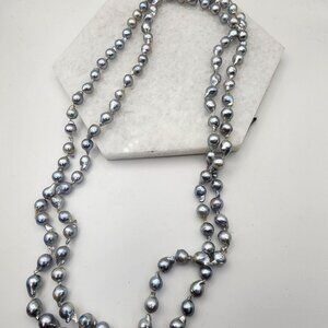 Tahitian South Seas Silver Blue Baroque Pearl Necklace 48"